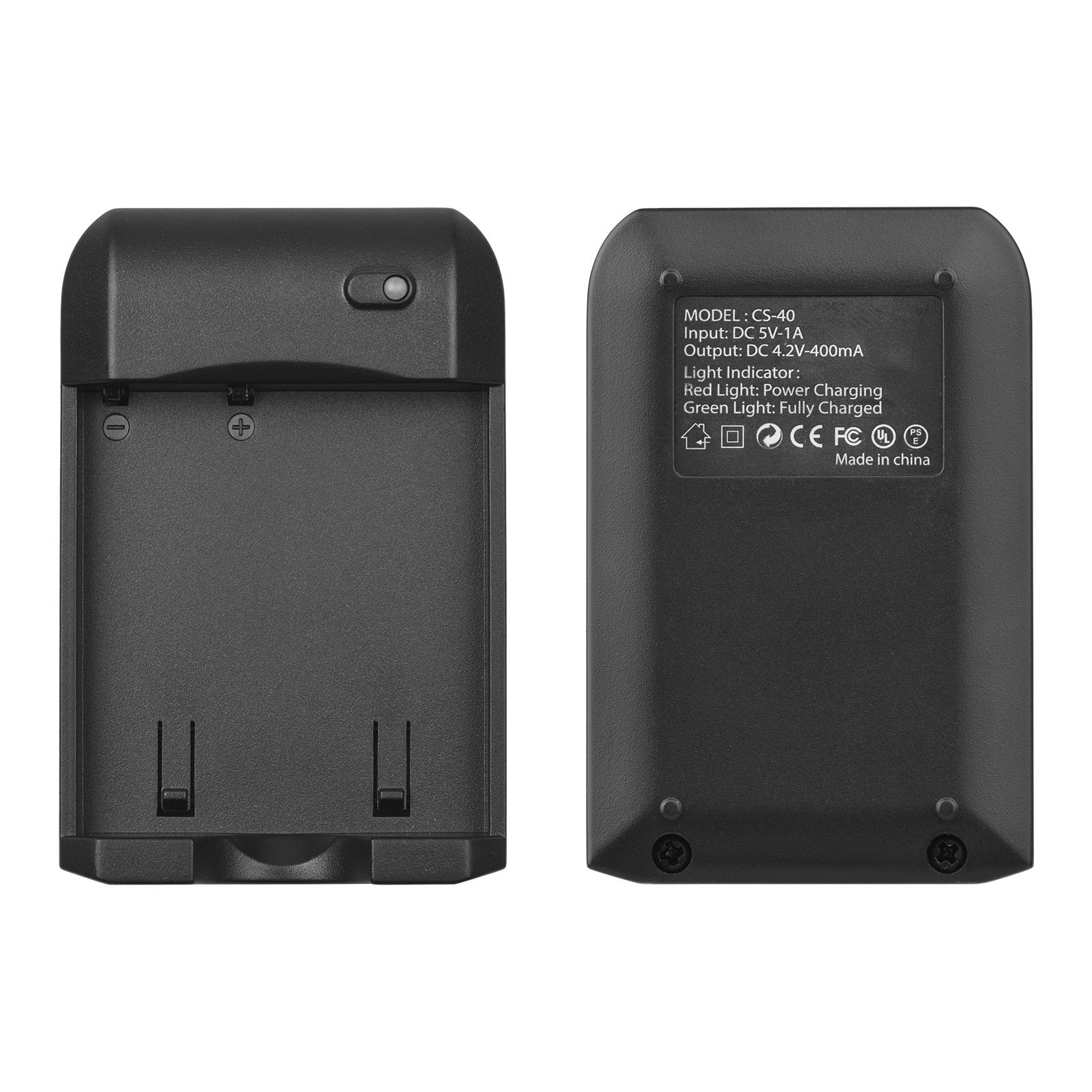 NP-40 Battery Charger with LED Indicator Light + 2pcs NP-40 Batteries 3.7V 800mAh with USB Charging Cable