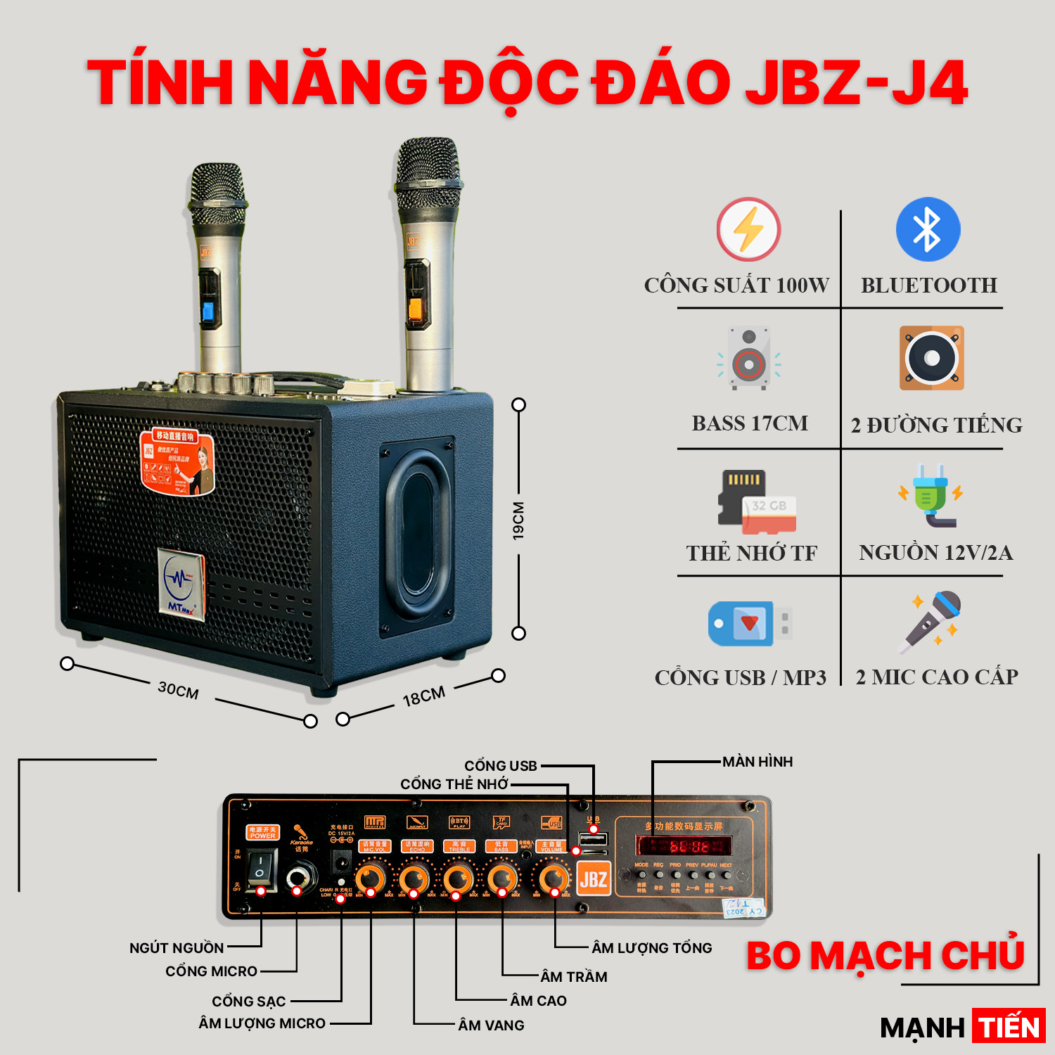 Loa Xách Tay Di Động JBZ J4- Loa 2 Đường Tiếng Bass 20cm Siêu Trầm Âm Thanh Mạnh Mẽ Vô Đối Đi Kèm 2 Micro Không Dây Bảo Hành 12 Tháng hàng chính hãng