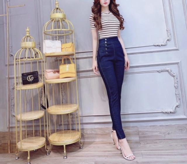 Quần jeans dáng ôm cạp siêu cao lưng gài 5 nút- ảnh thật toàn bộ