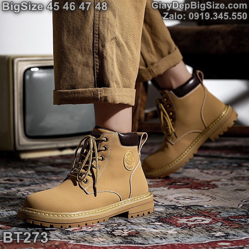 Giày boot (bốt) cổ cao cỡ lớn 45 46 47 48 cho nam cao to chân ú bè. Big size combat boots for wide feet