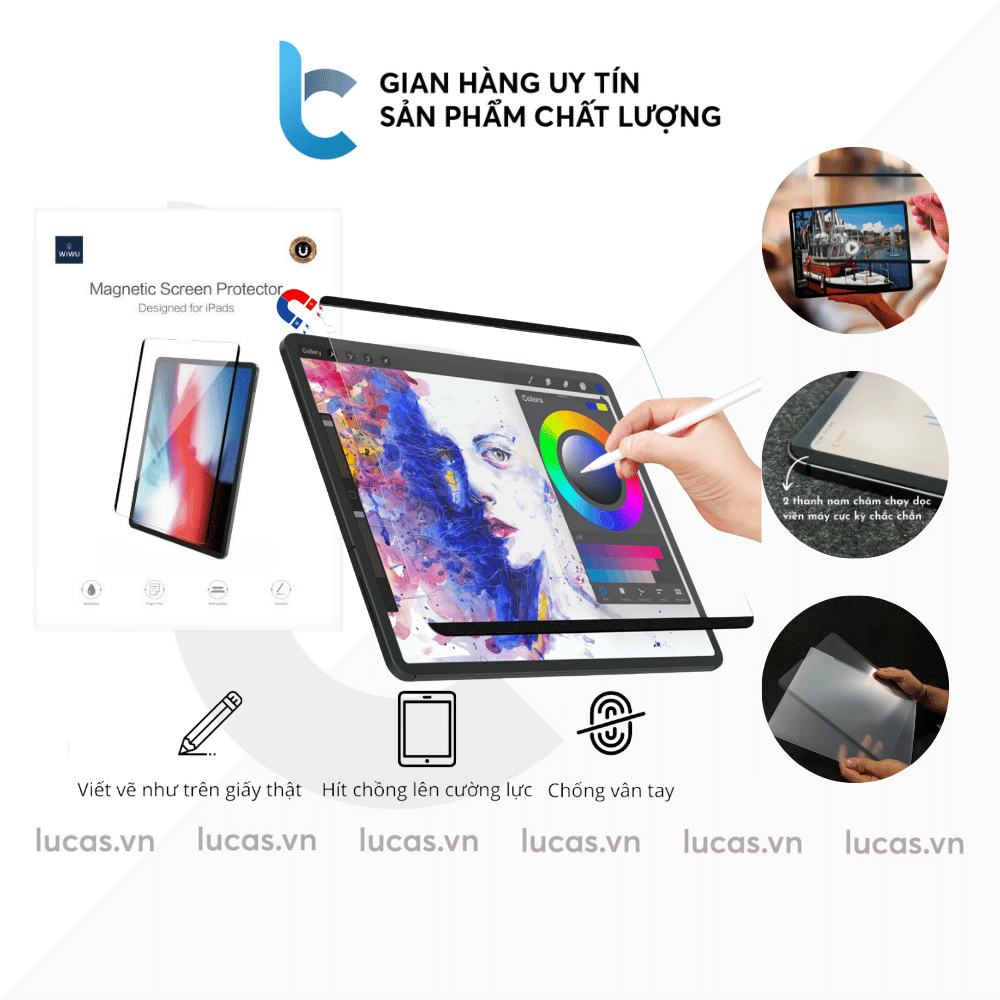 Dán Paperlike Cho IPAD Nam Châm Magnetic WIWU Cho Cảm Giác Viết Vẽ Như Giấy Thật, Không Cần Gỡ Kính Cường Lực - Hàng Chính Hãng