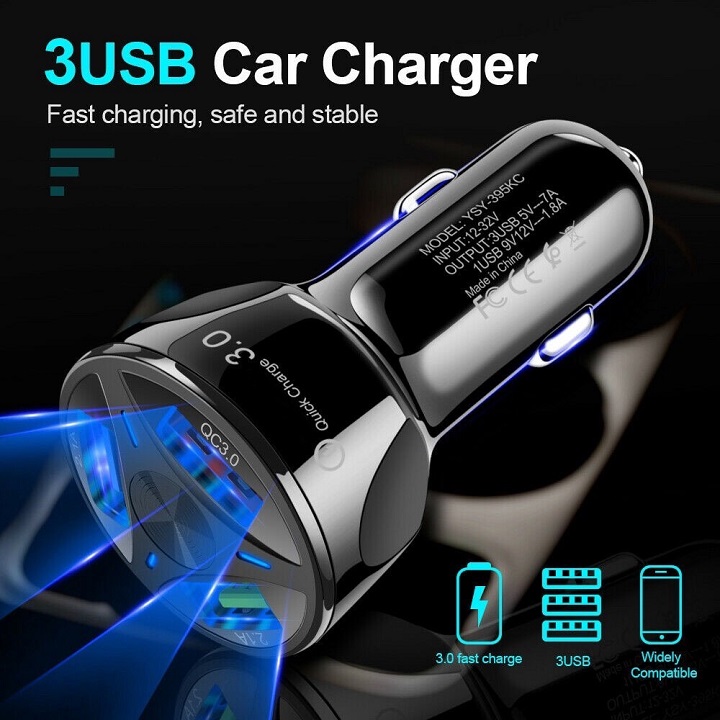 Tẩu Sạc Nhanh 3 Đầu Cắm USB 7A - USB Quick Charger 3.0 - PD20W Cho Các Dòng iPhone, Samsung, Huawei