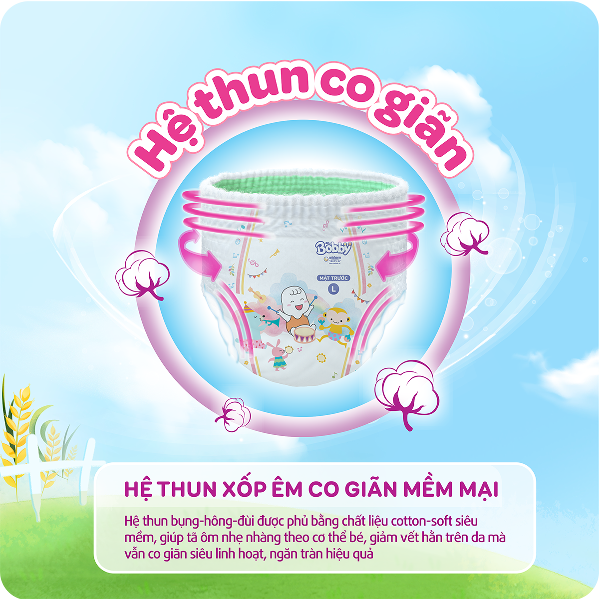 Tã/bỉm quần Bobby 3mm Gạo non M76 + 8