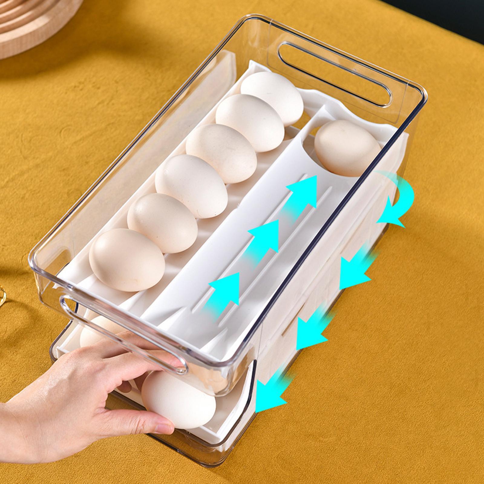 Egg Storage Box Automatic Filling Stackable Organizer for Refrigerator Kitchen Household