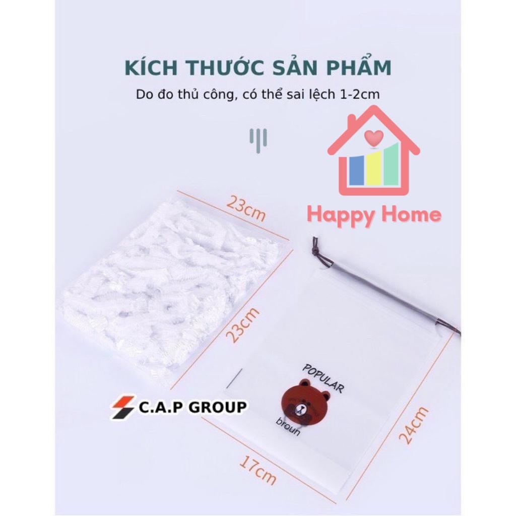 Màng bọc thực phẩm có chun co giãn tái sử dụng kèm túi gấu dễ thương gói 100 chiếc Happy Home