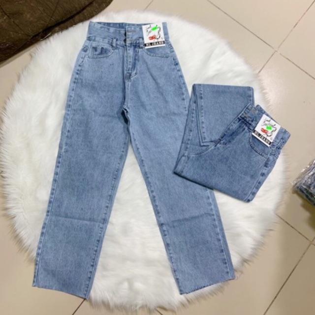 Quần jean ống rộng nữ cạp siêu cao 2 nút