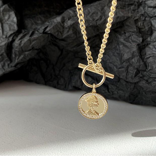 Dây Chuyền Hợp Kim Mặt Hình Đồng Xu Khắc Hình Retro