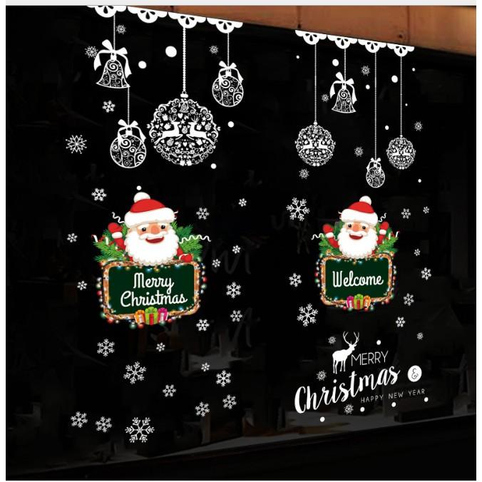 Decal trang trí noel size lớn, bộ kết hợp rèm trái châu và ông già noel vui vẻ