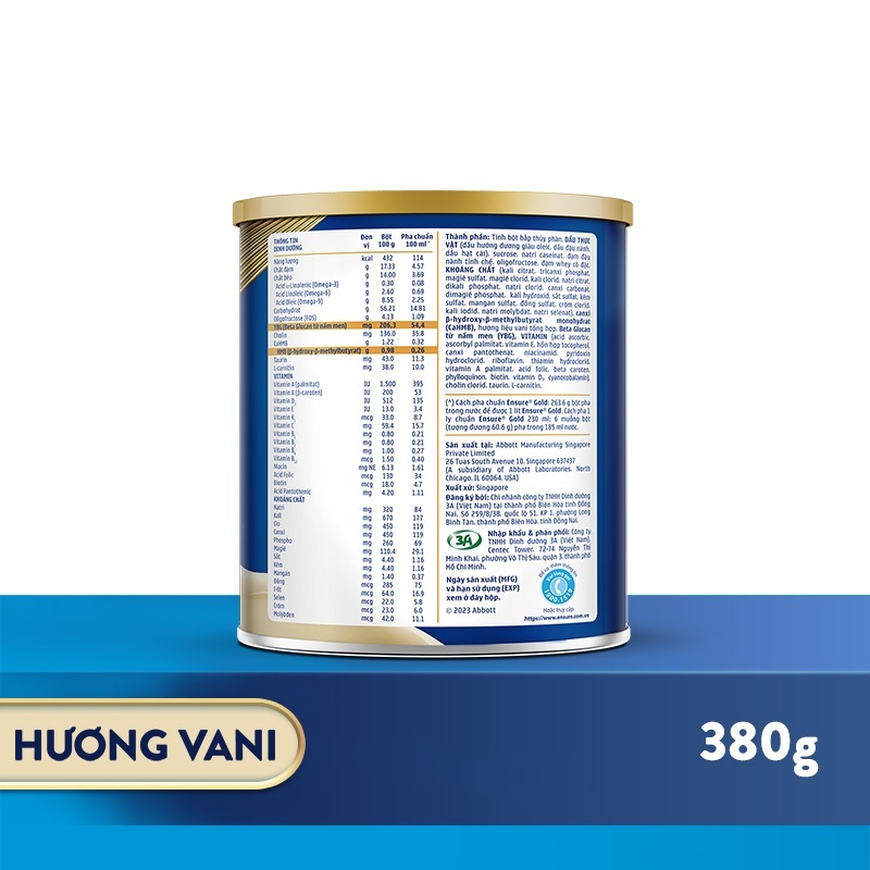 Sữa Bột Ensure Gold Abbott Hương Vani Truyền Thống (HMB) 400g/380g Giúp Tăng Cường Miễn Dịch & Sức Khỏe Khối Cơ