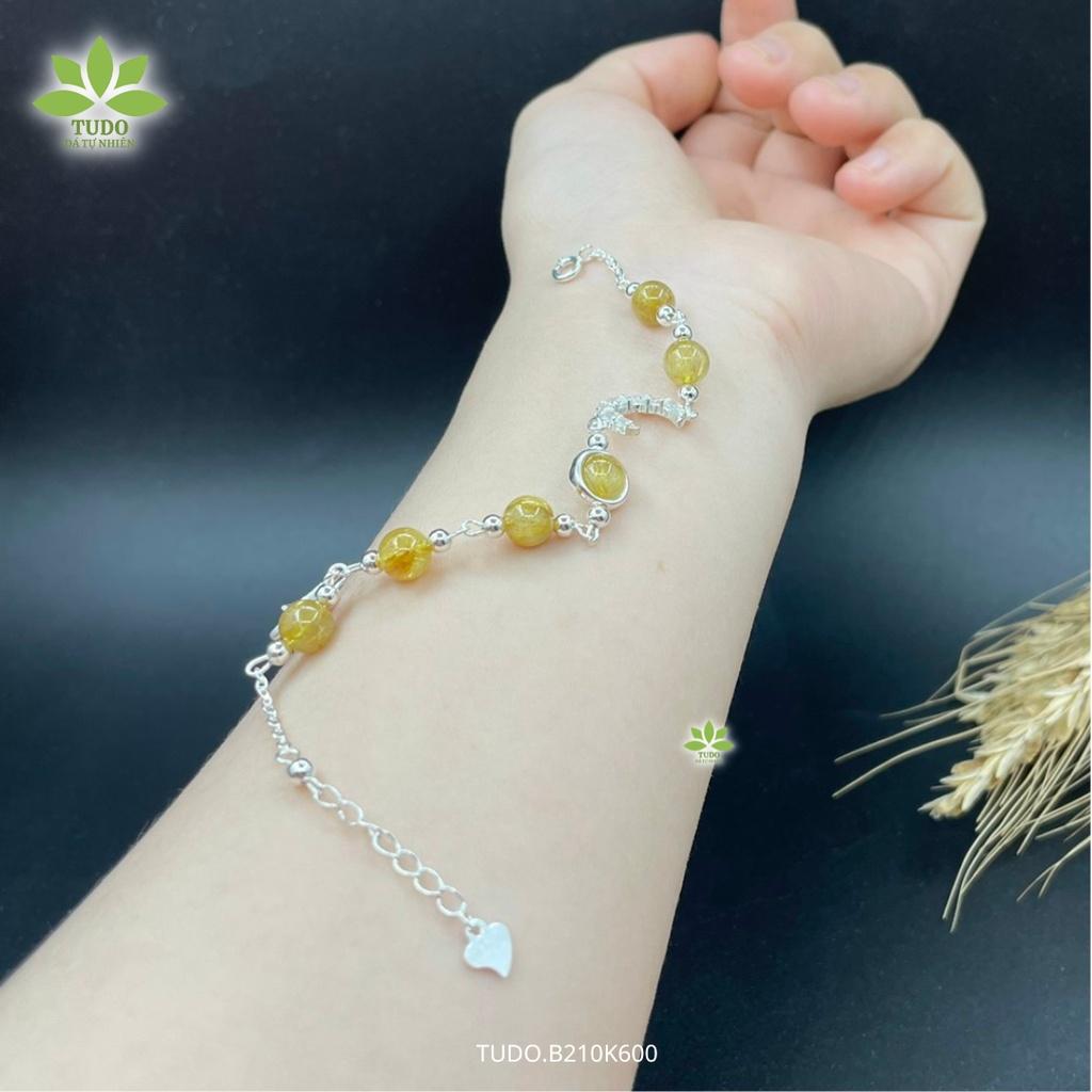 Vòng Tay Bạc Nữ Charm Bạc Mặt Trăng, Ngôi Sao Mix TA Tóc Vàng TUDO B210K600 cho Mệnh Thổ Kim