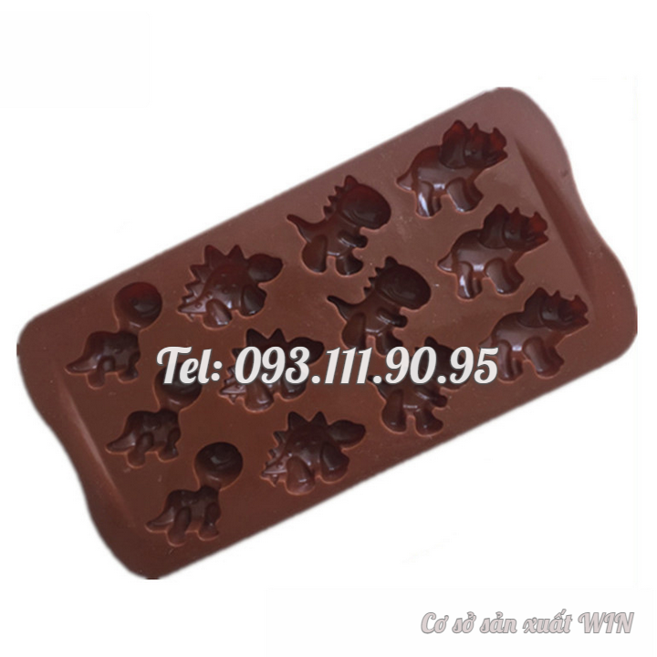 Khuôn silicon làm bánh, rau câu, socola, kẹo dẻo 12 con khủng long – Mã số 1566