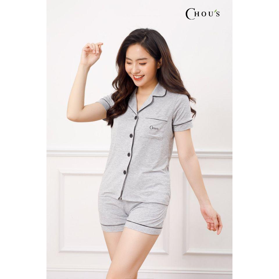 Bộ pyjamas nữ cộc tay vải bamboo tự nhiên cao cấp Chou's - màu ghi