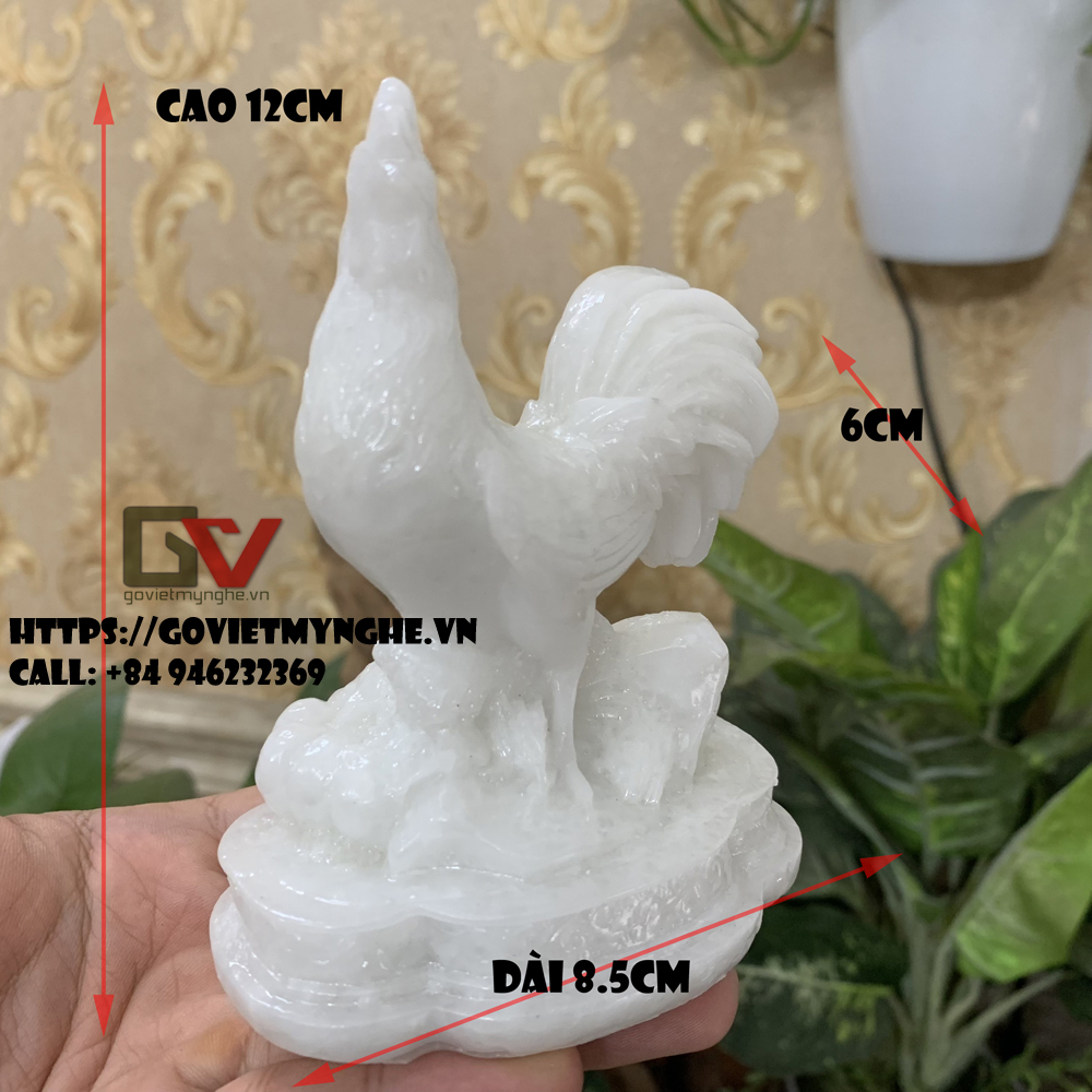 [Gà phong thủy] Tượng đá con gà trống phong thủy mang may mắn cho gia chủ - Cao 12cm - Màu đá trắng