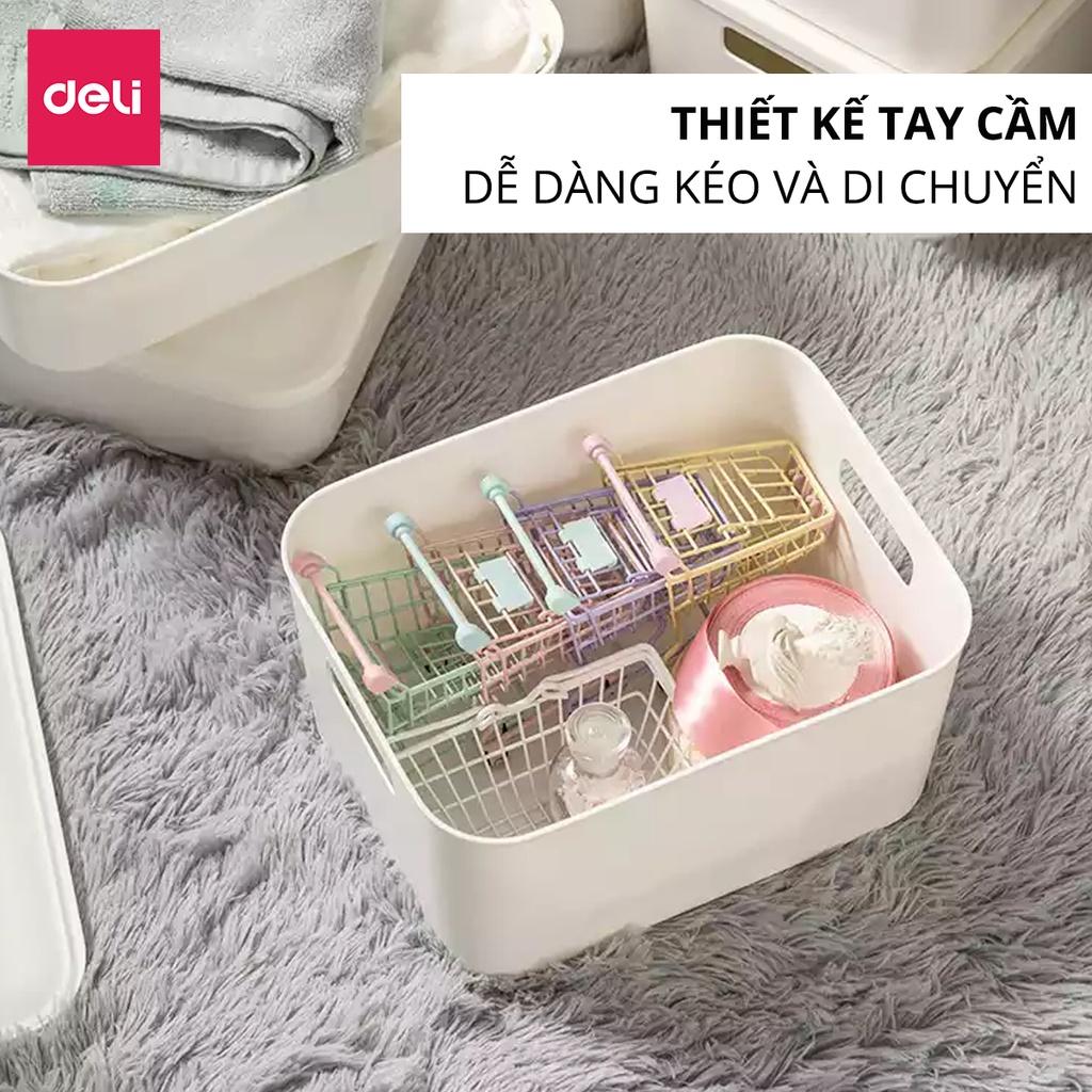 Hộp nhựa đựng đồ đa năng có nắp đậy cao cấp Deli - Đựng sách vở đồ cá nhân mỹ phẩm quần áo  - Nhiều size, kích cỡ lớn nhỏ , có tay cầm, phong cách Nhật Bản đơn giản, tiện dụng, vật liệu an toàn