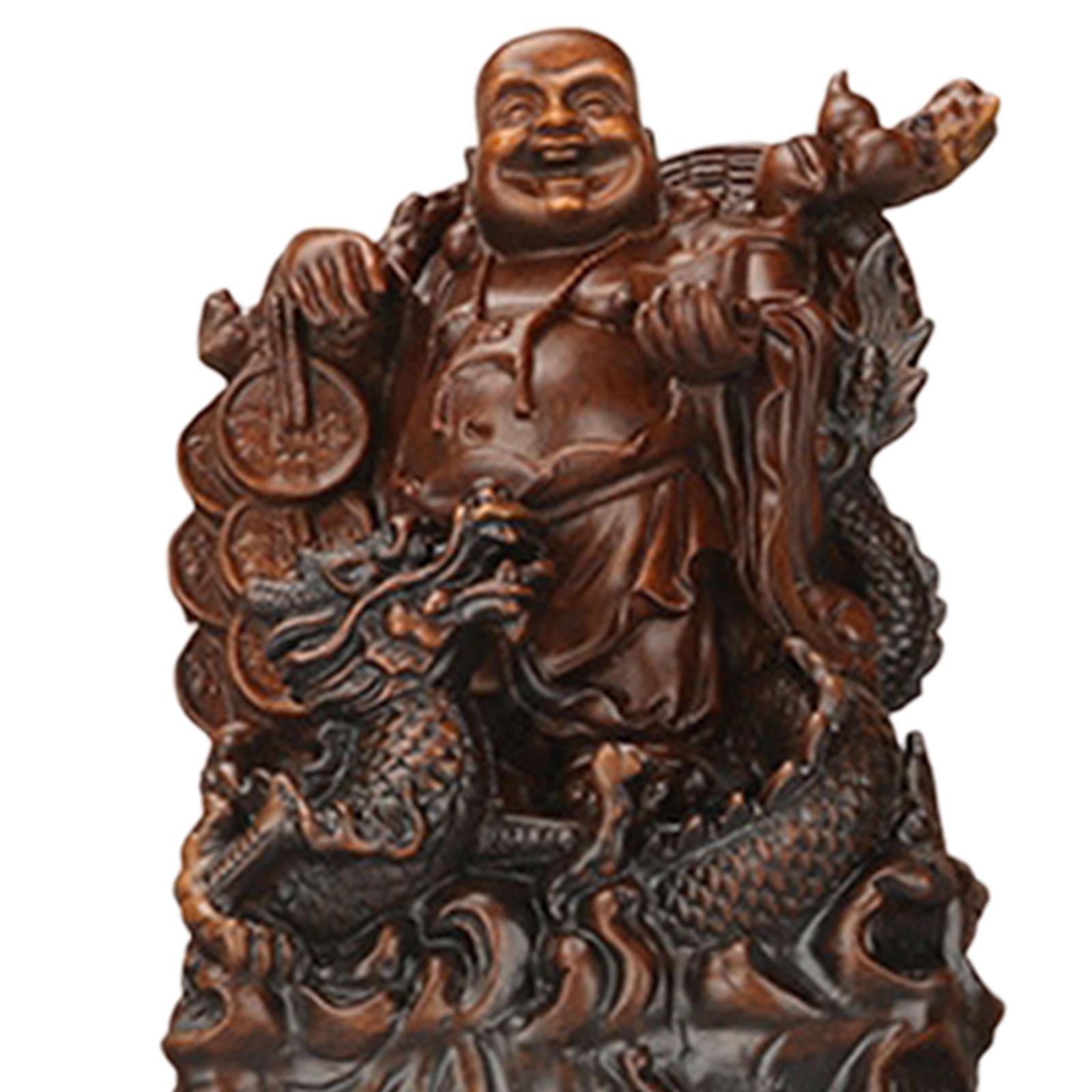 Sitting Buddha Statue, Buddha Sculpture Antique Decorative Feng Shui Chinese Buddha Statue, Laughing Buddha Figurine for Garden Office Desktop