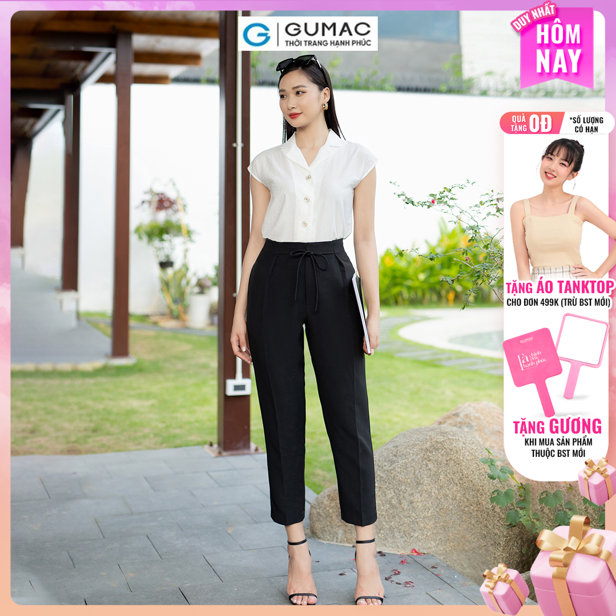 Quần baggy nữ thắt dây nơ tôn dáng trẻ trung thời trang GUMAC QD07047