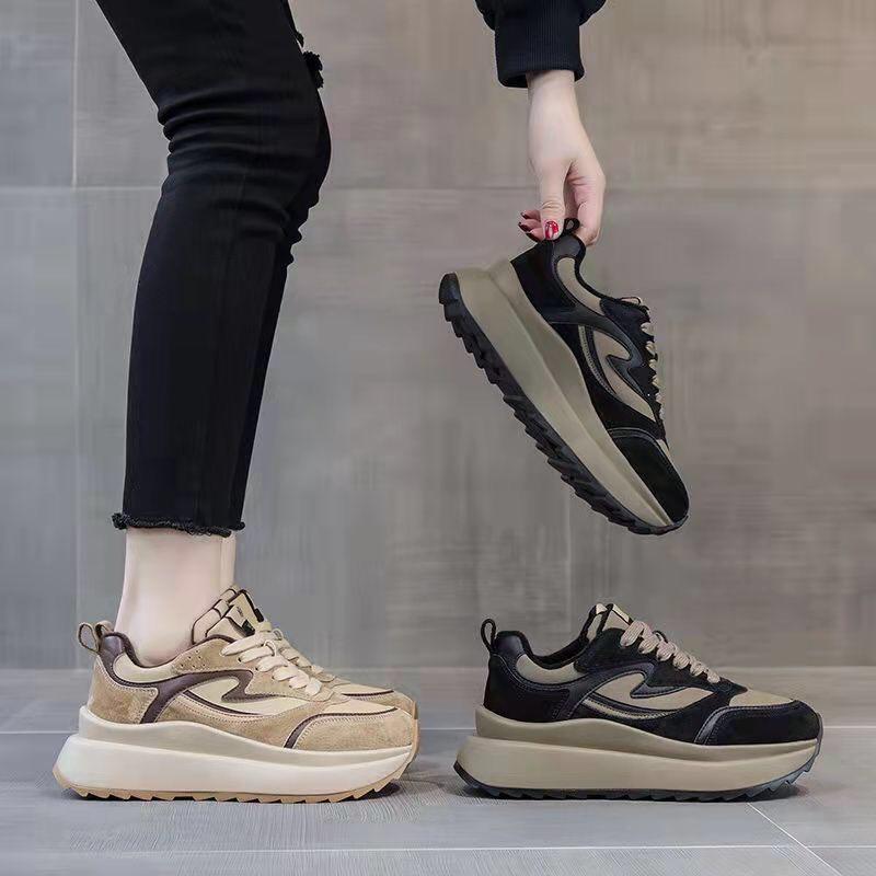 Giày Thể Thao Nữ Độn Đế Cá Tính Giầy Sneaker Tăng Chiều Cao Màu Nâu Đen Chất Liệu Cao Cấp Hot Trend