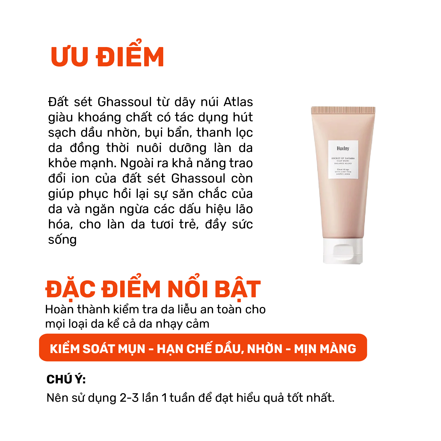 Mặt nạ đất sét giảm dầu nhờn, sạch mụn đầu đen cân bằng da Huxley Clay Mask Balance Blend 120g