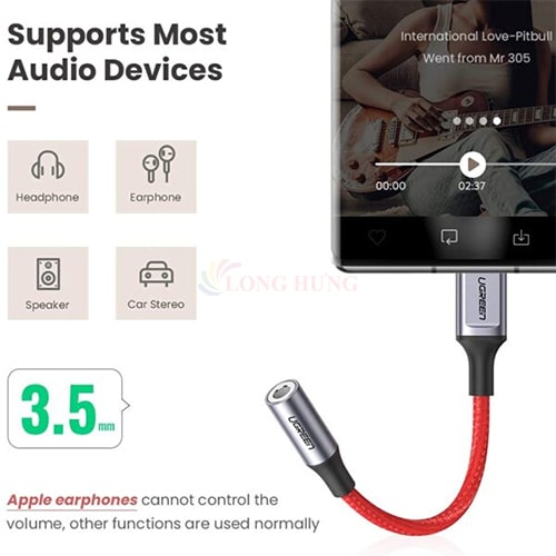 Cổng chuyển đổi Ugreen USB-C to 3.5mm Audio Cable AV161 - Hàng chính hãng