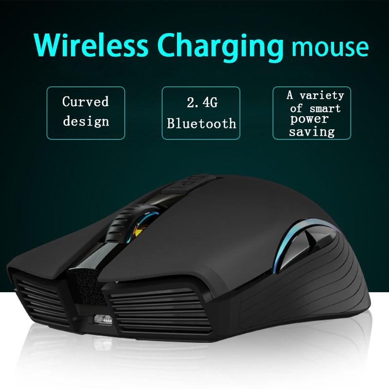 Sạc Máy Tính Hai Chế Độ Bluetooth + 2.4Ghz Không Dây USB Chuột Quang Học 2400DPI Chuột Chơi Game Game Thủ Chuột Cho máy Tính Laptop