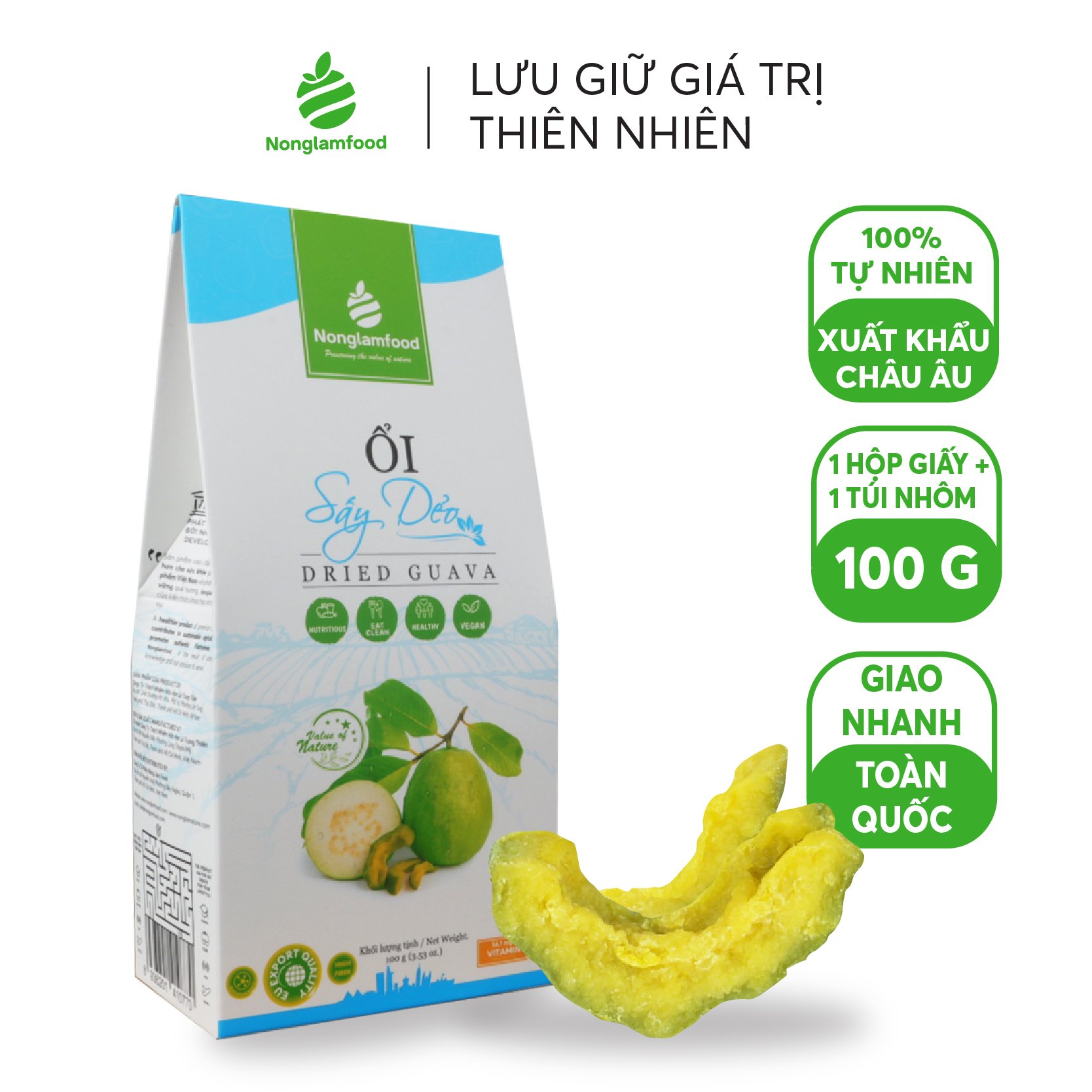 Ổi sấy dẻo Nonglamfood hộp 100g | Bổ sung vitamin C, tăng đề kháng, hỗ trợ ăn kiêng, ăn vặt tốt cho sức khoẻ | Healthy snack