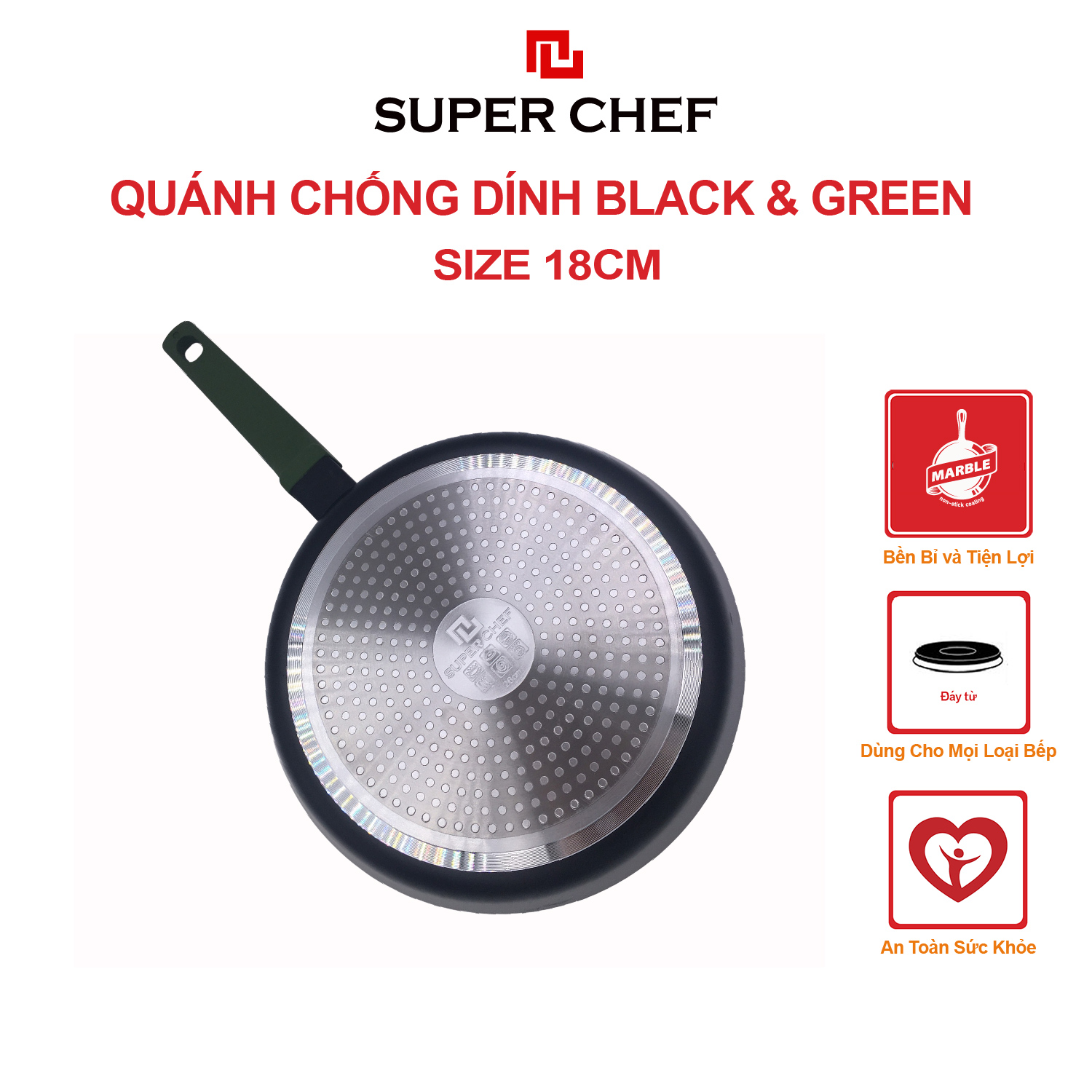 Quánh nắp kính SUPER CHEF black & green hợp kim chống dính đáy từ