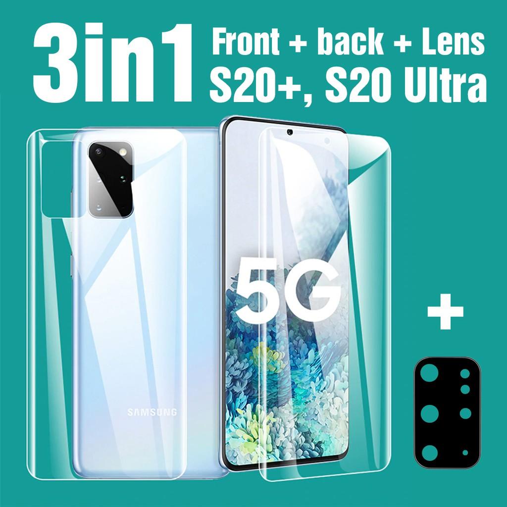 Bộ dán cường lực dẻo full tràn Samsung S20plus, s20 ultra, s20 gồm mặt trước mặt sau và kính camera