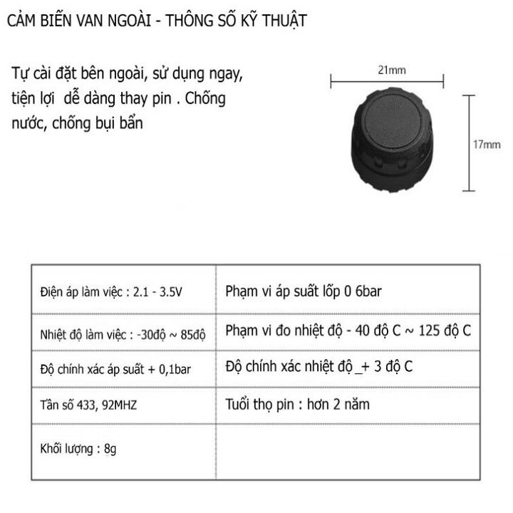 Cảm biến áp suất lốp van ngoài cho ô tô, xe hơi TS03X