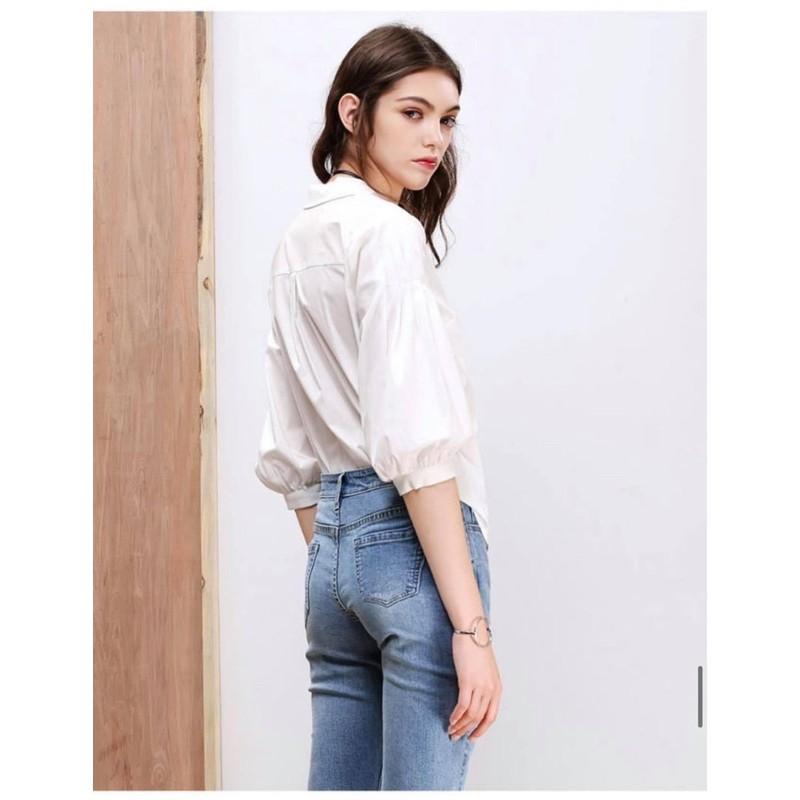 Áo sơ mi cổ đức tay bồng siêu cá tính