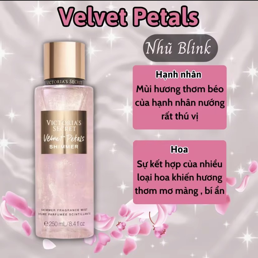 Victoria Secret Shimmer Velvet Petals - Body Mist Victoria Secret 250ml , Lotion Victoria Secret 236ml