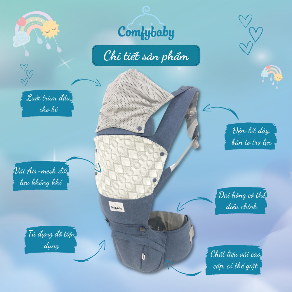 Địu ngồi cao cấp siêu mềm 4 tư thế Comfybaby HC003