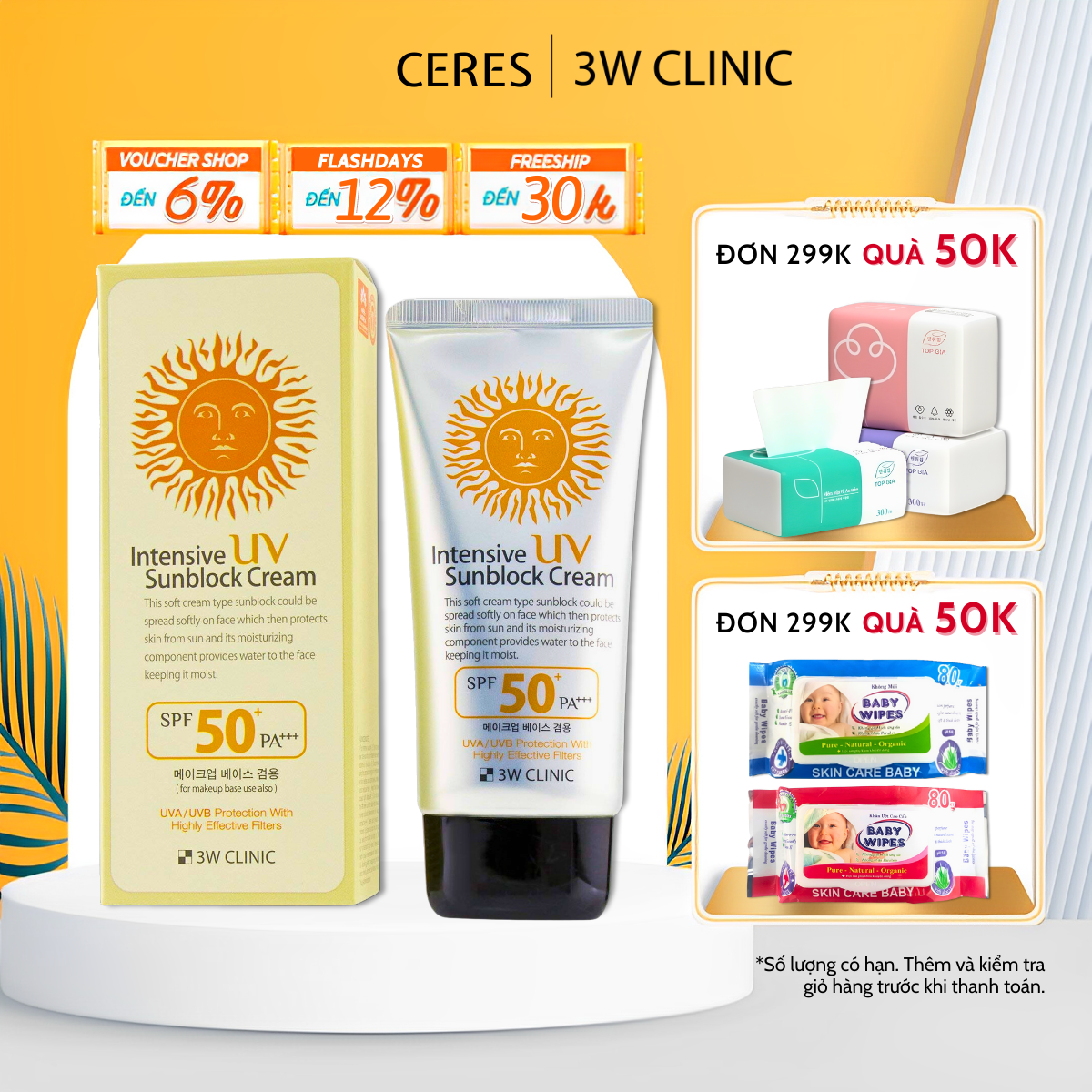 Kem Chống Nắng 3W Clinic Sunblock Cream SPF 50+ PA+++ Giúp Bảo Vệ Da Tối Ưu UV 70 ml