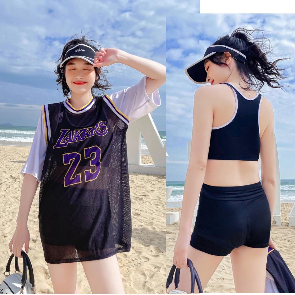 Bộ đồ bơi nữ bikini áo lưới thể thao set 3 mảnh