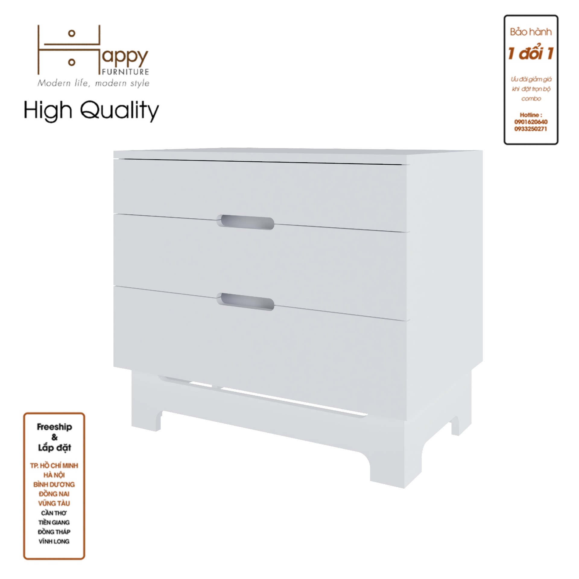 [Happy Home Furniture] MOLLY, Tủ lưu trữ 3 ngăn kéo, 70cm x 45cm x 62cm ( DxRxC), THK_106