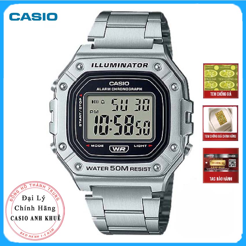 Đồng Hồ Casio nam W-218HD-1AV Dây Kim Loại Mặt Vuông
