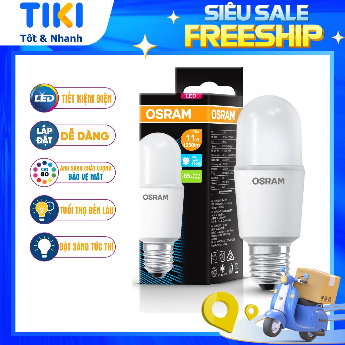 Bóng đèn LED Eco Stick G3 OSRAM – Thiết kế nhỏ gọn, Chất lượng tin đáng cậy, Ánh sáng hoàn hảo – Hàng Chính Hãng – 11W – Trắng 6500K