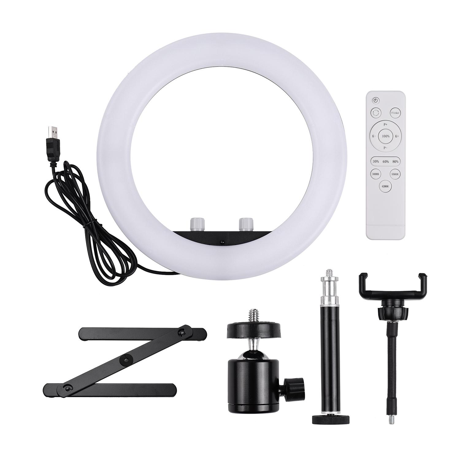 Đèn chụp ảnh 10 inch LED Ring Light 2700K-5500K Có thể thay đổi độ sáng 10W 5V USB được hỗ trợ với giá đỡ điện thoại có chân đế để bàn