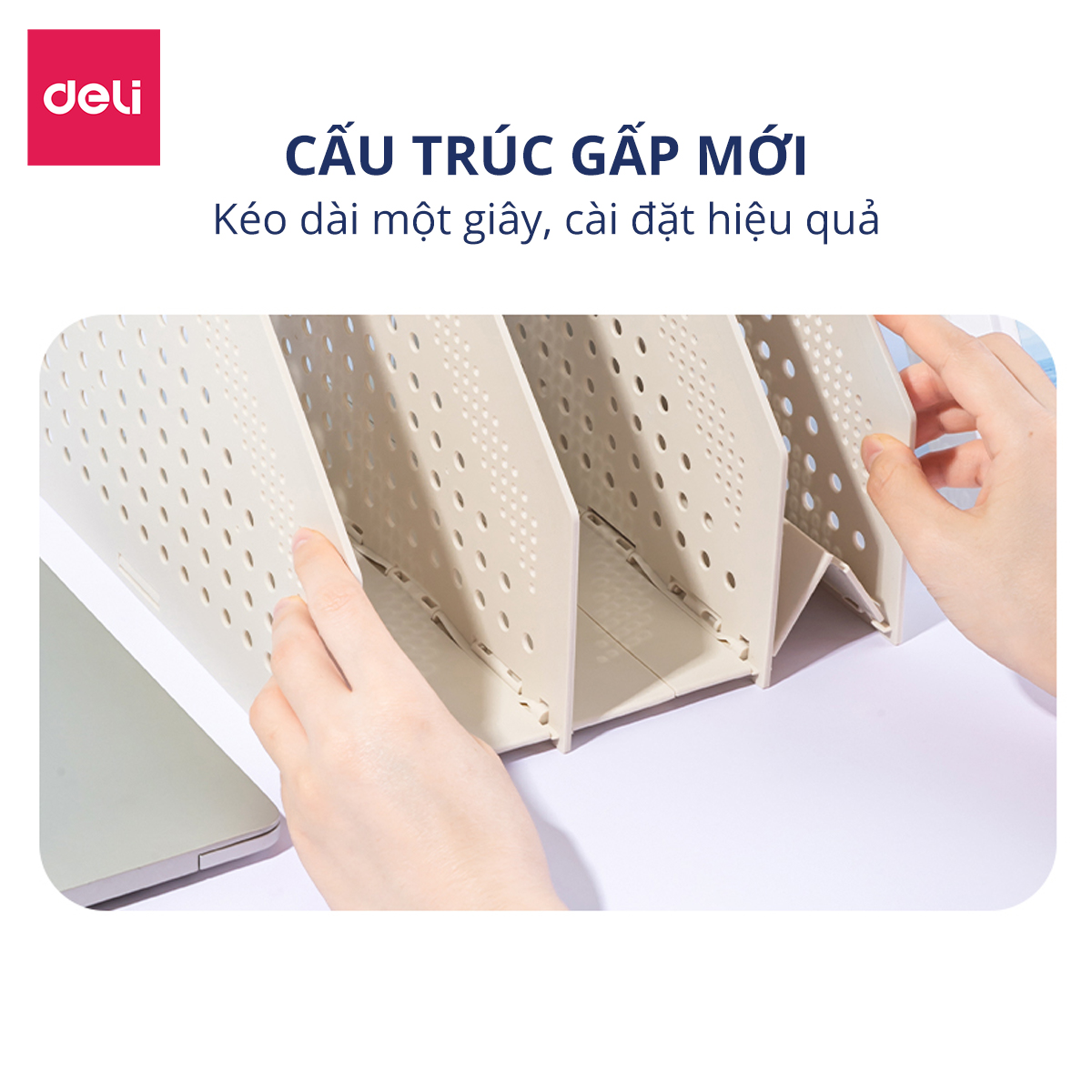 Giá đựng tài liệu gấp 4 tiết kiệm không gian Deli, kệ hồ sơ văn phòng, giá sách tiện lợi màu pastel dễ thương