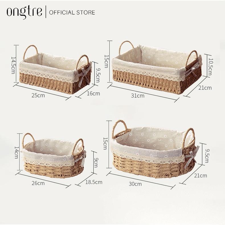 Giỏ mây lót vải có lót ONGTRE đựng đồ dùng nhỏ, giỏ picnic, decor phòng khách(Rổ cói có quai lót vải)