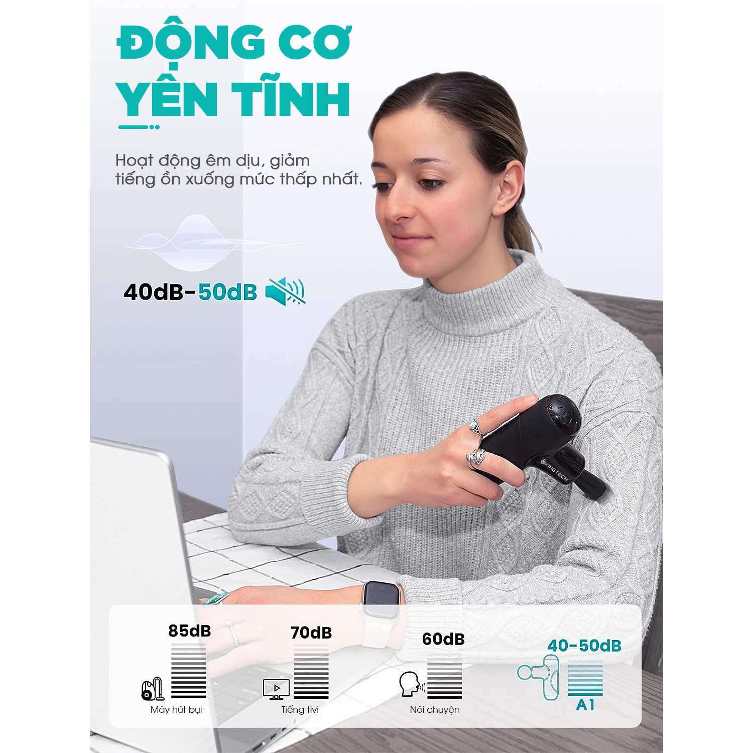 Máy massage Mini Cao Cấp KingTech A1 - Máy Mát Xa Cầm Tay Dùng Động Cơ Không Chổi Than - Hỗ Trợ Mát Xa Chuyên Sâu, Thư Giãn, Giảm Đau, Phục Hồi Cơ Bắp - Quà Tặng Nam Nữ, Sếp, Doanh Nghiệp