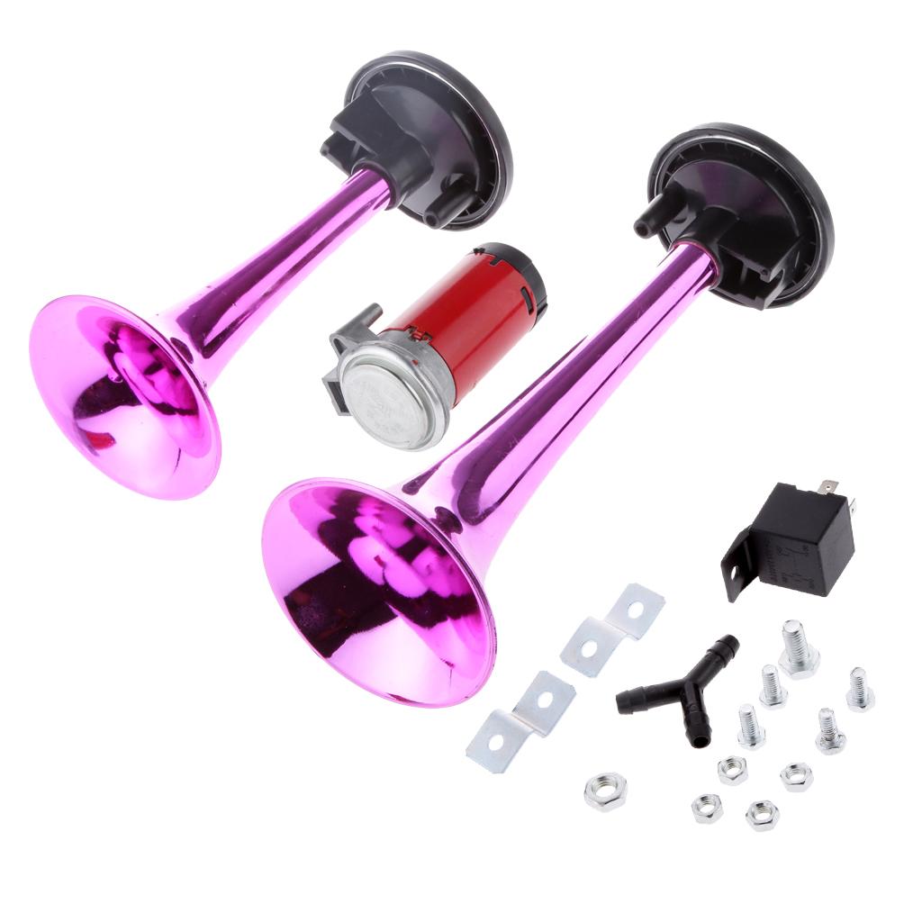 12V 110db Car Motorcycle Air  Train Kit Dual Trumpet  Loud