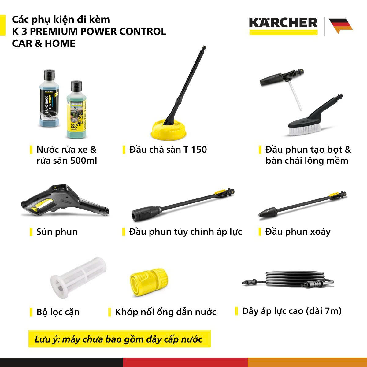 [Mới 2025] Máy phun rửa áp lực cao Karcher K 3 Premium Power Control - Công suất 1600W - Bảo hành 24 tháng - Hàng Chính Hãng