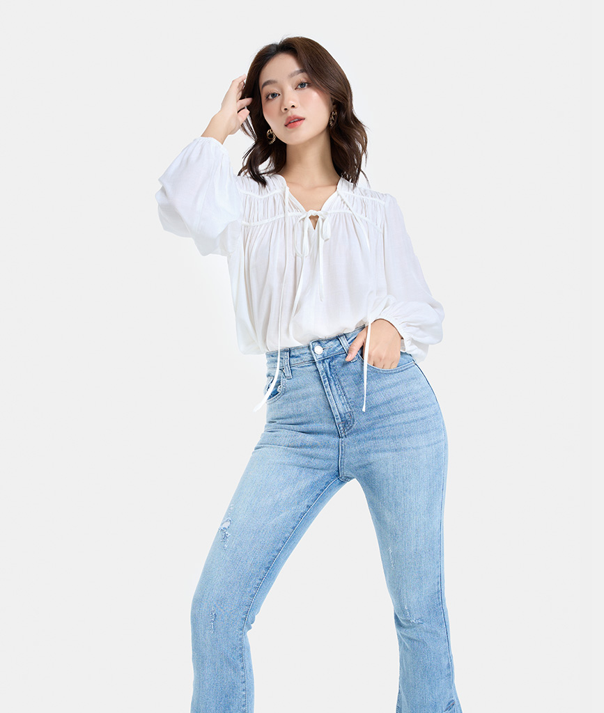 Quần Jeans Dài Nữ Thời Trang HNOSS Kiểu Dáng Ống Loe HNQDA030