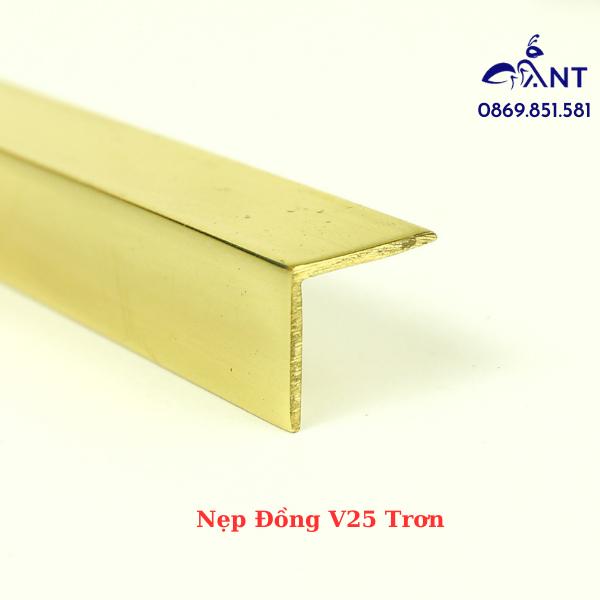 Nẹp Đồng V25 trơn, Nẹp đồng V, Nẹp đồng chống trơn, Nẹp ốp vách, nẹp ốp cầu thang, giá 1m