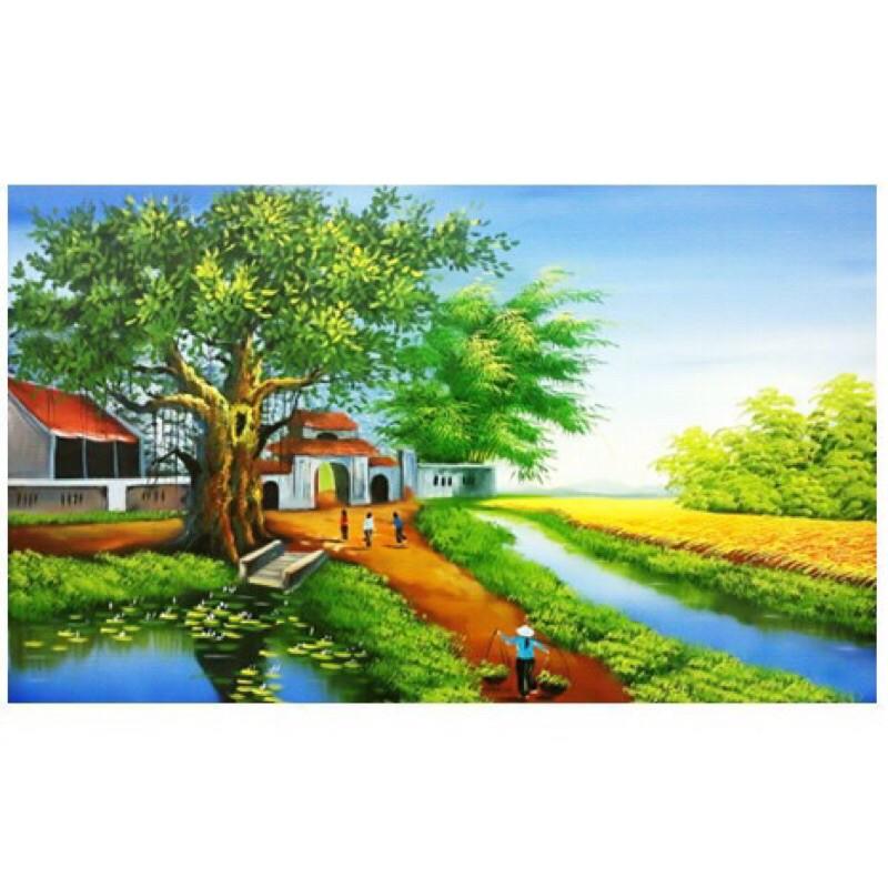 Tranh thêu chữ thập Phong Cảnh Quê LV3049  chưa thêu