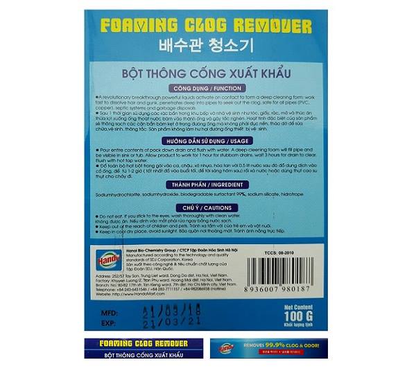 Bột thông cống Hando 100g xuất khẩu cực mạnh - an toàn cho đường ống