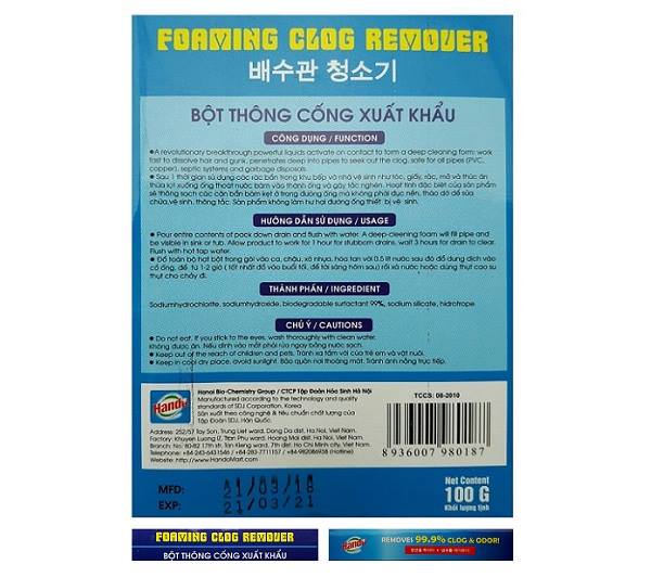 Bột thông cống Hando 100g xuất khẩu cực mạnh - an toàn cho đường ống ( hộp xanh )