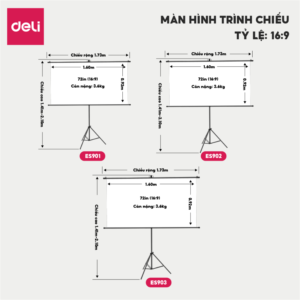 Màn Chiếu Di Động Treo Tường Deli - Hàng Chính Hãng - Giá Đỡ 3 Chân Chắc Chắn Không Đục Lỗ Hỗ Trợ Trình Chiếu 4K Cho Thuyết Trình Văn Phòng Dạy Học Không Mỏi Mắt Màn Hình Rõ Nét