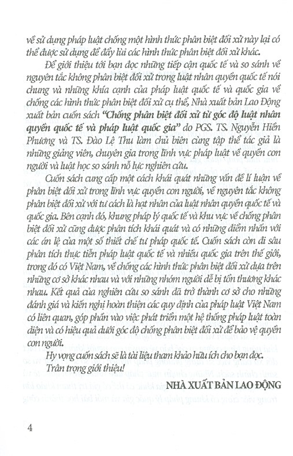 Chống Phân Biệt Đối Xử Từ Góc Độ Luật Nhân Quyền Quốc Tế Và Pháp Luật Quốc Gia