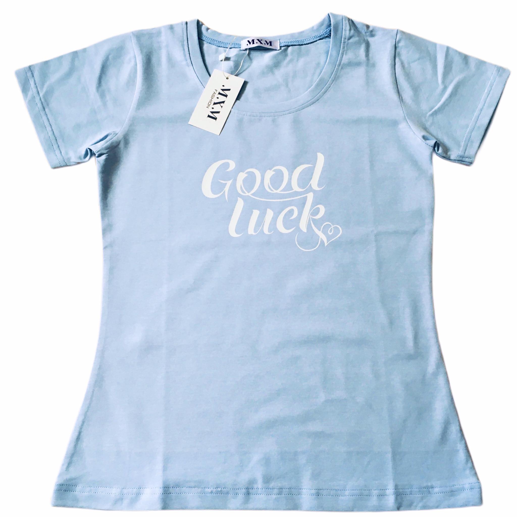 Áo thun nữ MXM in chữ Good Luck thun cotton 4 chiều form ôm body ( ANU022 )